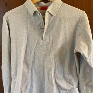 Isaia Pique Long Sleeve Polo, Light Grey